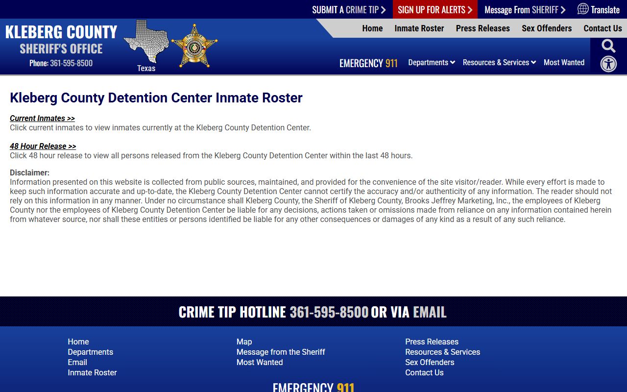 Kleberg County inmate records roster choice page