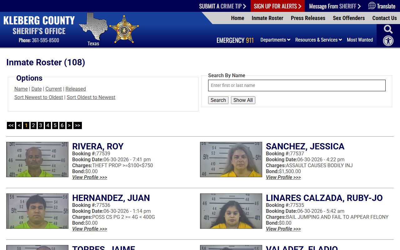 Kleberg County inmate roster current custody search